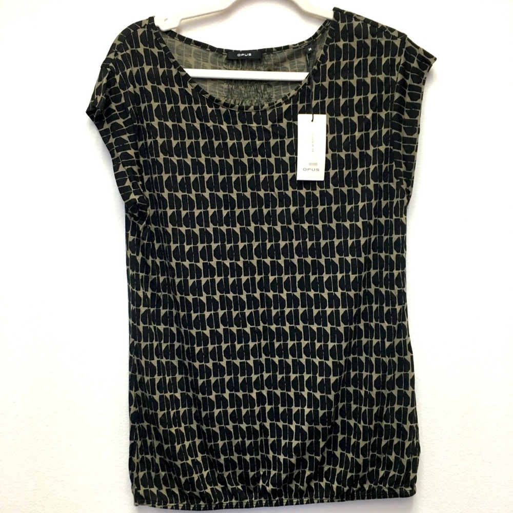 OPUS Strolchi Abstract Short Sleeve T-Shirt Size EU 38 Black Casual Stretch Soft